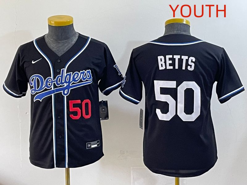 Youth 2025 Los Angeles Dodgers #50 Betts Black Three generations Fashion Nike MLB Jersey style 3